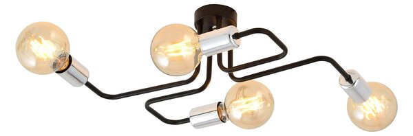 Plafoniera Industriale 4 Luci Tidide In Acciao Nero E Cromo A Bracci