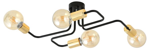 Plafoniera Industriale 4 Luci Tidide In Acciao Nero E Rame A Bracci