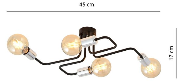 Plafoniera Industriale 4 Luci Tidide In Acciao Nero E Cromo A Bracci