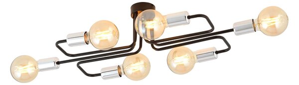 Plafoniera Industriale 6 Luci Tidide In Acciao Nero E Cromo A Bracci