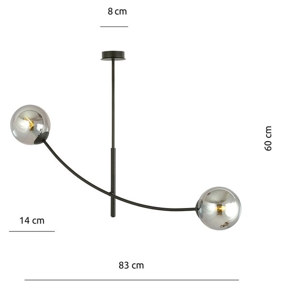 Sospensione Moderna 2 Luci Loptr Acciaio Nero Bracci Regolabili Vetro Fumè