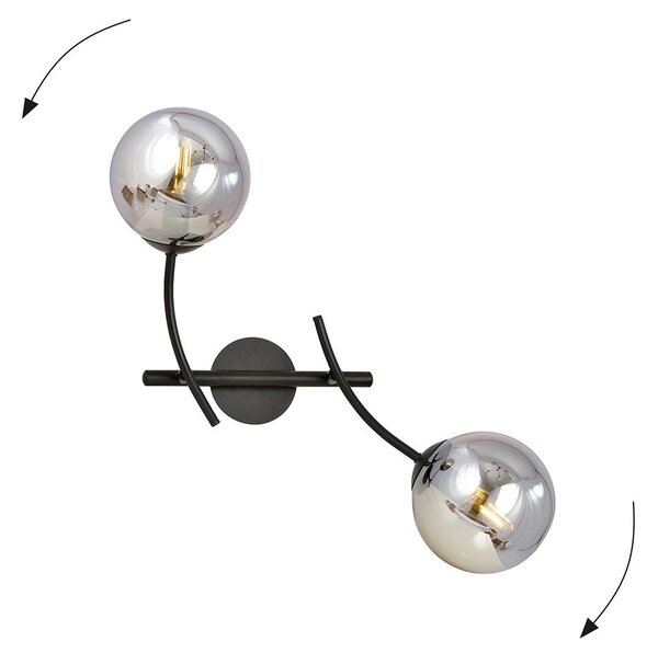 Applique Moderna 2 Luci Loptr Acciaio Nero Bracci Regolabili E Vetro Fumè