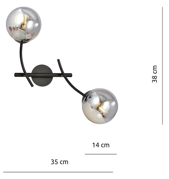 Applique Moderna 2 Luci Loptr Acciaio Nero Bracci Regolabili E Vetro Fumè