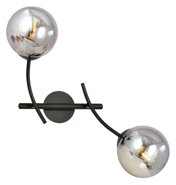 Applique Moderna 2 Luci Loptr Acciaio Nero Bracci Regolabili E Vetro Fumè
