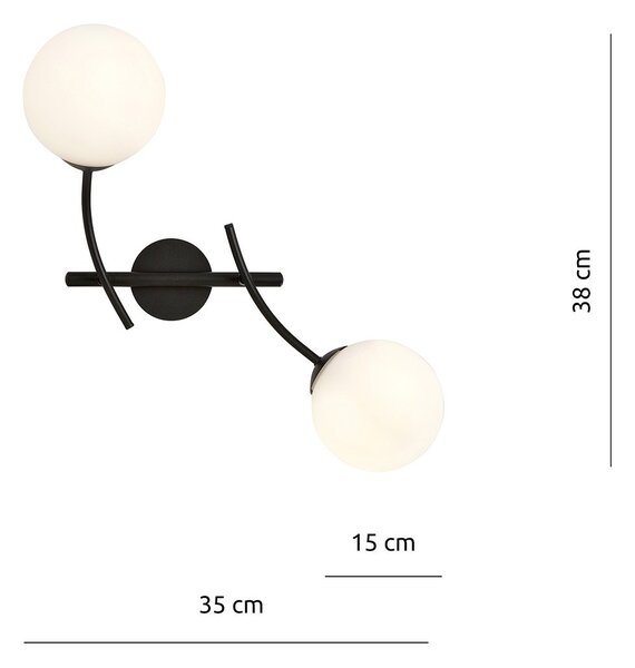Applique Moderna 2 Luci Loptr Acciaio Nero Bracci Regolabili Vetro Opalino