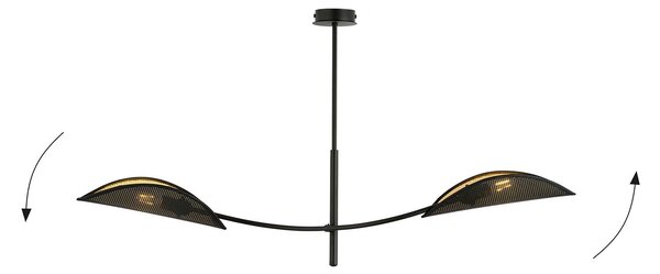 Sospensione Nordica 2 Luci Marte In Acciaio Nero Oro Bracci Regolabili