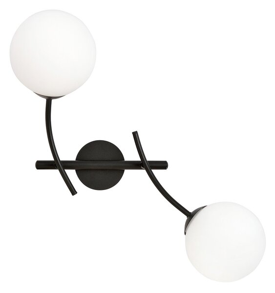 Applique Moderna 2 Luci Loptr Acciaio Nero Bracci Regolabili Vetro Opalino