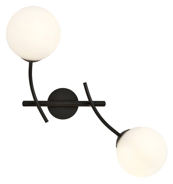 Applique Moderna 2 Luci Loptr Acciaio Nero Bracci Regolabili Vetro Opalino