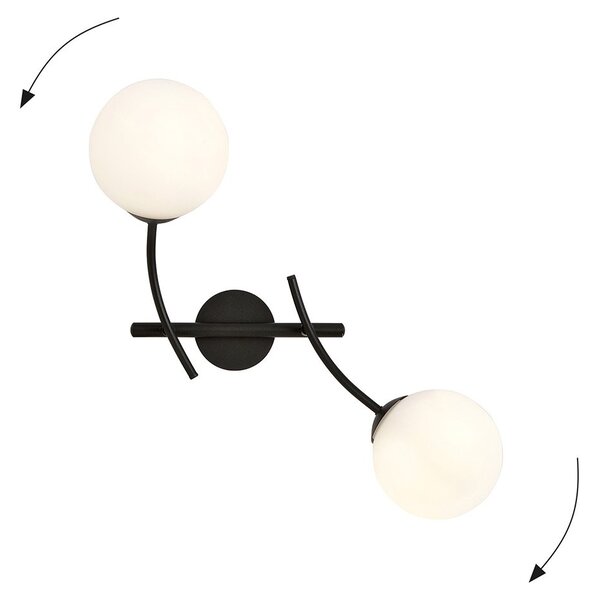 Applique Moderna 2 Luci Loptr Acciaio Nero Bracci Regolabili Vetro Opalino