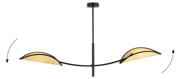 Sospensione Nordica 2 Luci Marte Acciaio E Rattan Con Bracci Regolabili