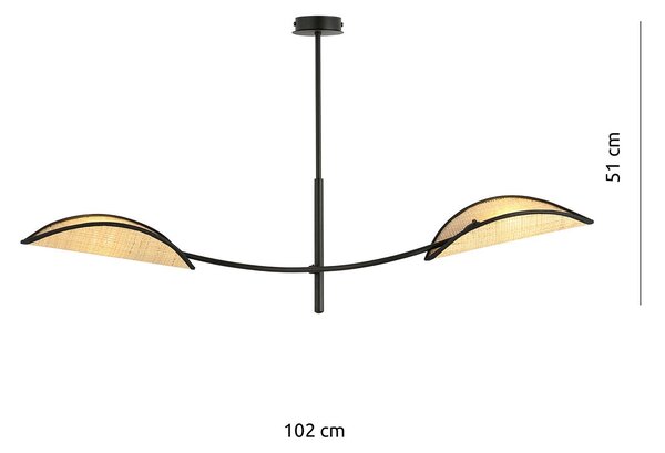 Sospensione Nordica 2 Luci Marte Acciaio E Rattan Con Bracci Regolabili