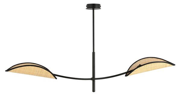 Sospensione Nordica 2 Luci Marte Acciaio E Rattan Con Bracci Regolabili