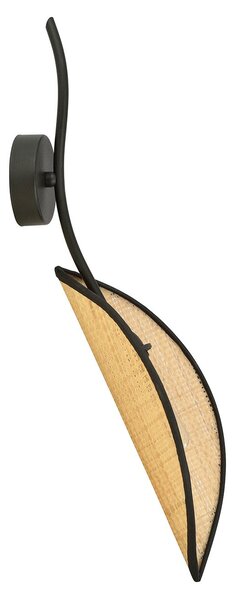 Applique Nordica 1 Luce Marte In Acciaio Nero E Rattan