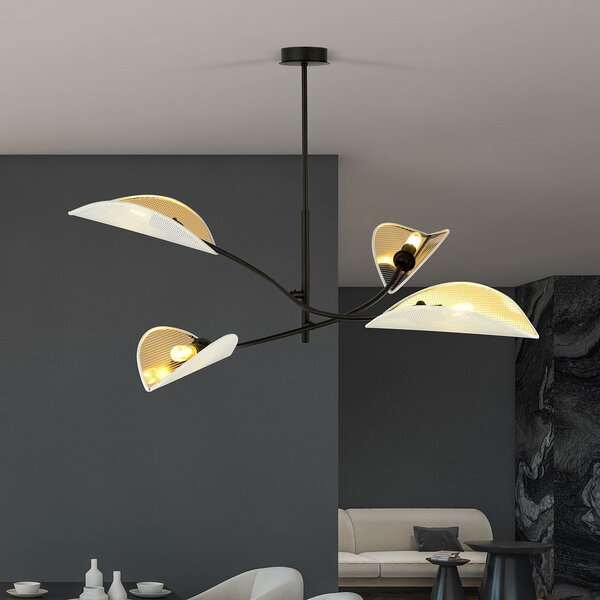 Sospensione Nordica 4 Luci Marte Acciaio Nero Bianco E Oro Bracci Regolabili