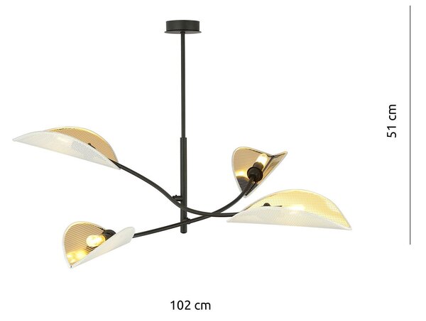 Sospensione Nordica 4 Luci Marte Acciaio Nero Bianco E Oro Bracci Regolabili