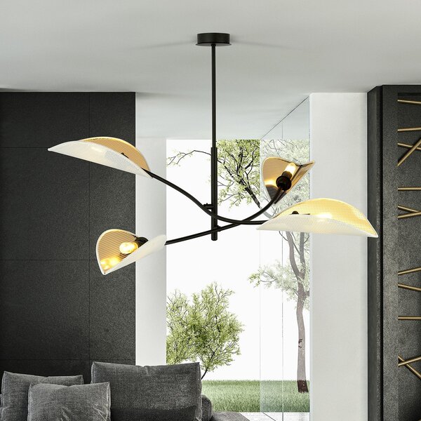 Sospensione Nordica 4 Luci Marte Acciaio Nero Bianco E Oro Bracci Regolabili