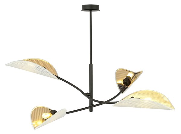 Sospensione Nordica 4 Luci Marte Acciaio Nero Bianco E Oro Bracci Regolabili