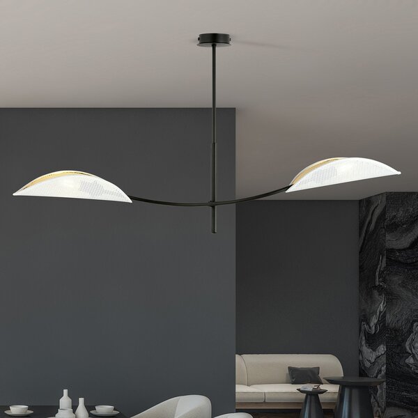 Sospensione Nordica 2 Luci Marte Acciaio Nero Bianco E Oro Bracci Regolabili