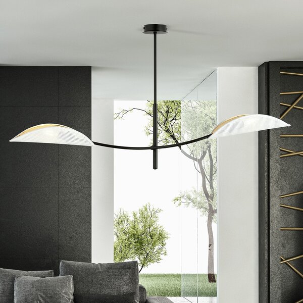 Sospensione Nordica 2 Luci Marte Acciaio Nero Bianco E Oro Bracci Regolabili