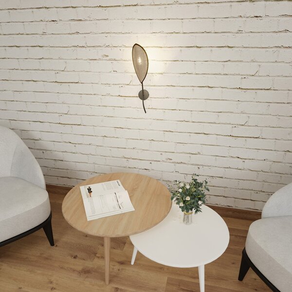 Applique Nordica 1 Luce Marte In Acciaio Nero E Rattan