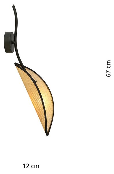 Applique Nordica 1 Luce Marte In Acciaio Nero E Rattan