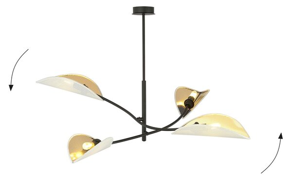Sospensione Nordica 4 Luci Marte Acciaio Nero Bianco E Oro Bracci Regolabili