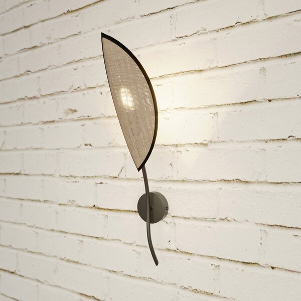 Applique Nordica 1 Luce Marte In Acciaio Nero E Rattan