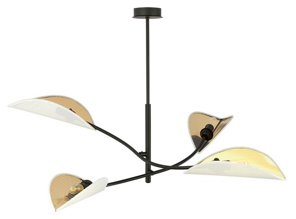 Sospensione Nordica 4 Luci Marte Acciaio Nero Bianco E Oro Bracci Regolabili