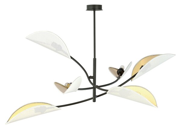 Sospensione Nordica 6 Luci Marte Acciaio Nero Bianco E Oro Bracci Regolabili