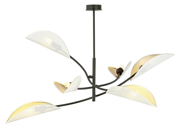 Sospensione Nordica 6 Luci Marte Acciaio Nero Bianco E Oro Bracci Regolabili