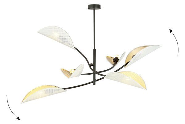 Sospensione Nordica 6 Luci Marte Acciaio Nero Bianco E Oro Bracci Regolabili