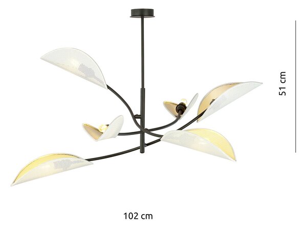 Sospensione Nordica 6 Luci Marte Acciaio Nero Bianco E Oro Bracci Regolabili