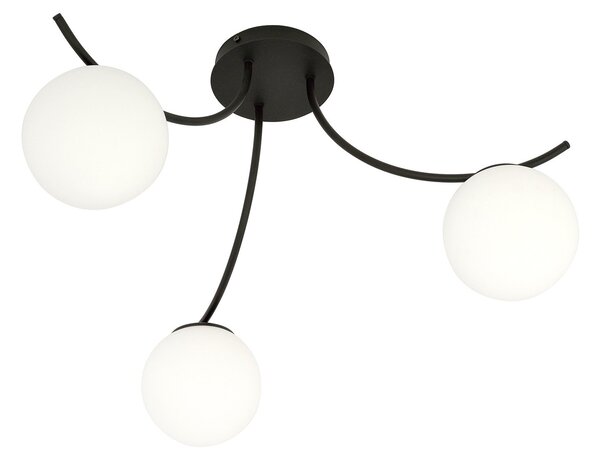 Plafoniera Moderna 3 Luci Polus Acciaio Nero E Diffusori In Vetro Opale