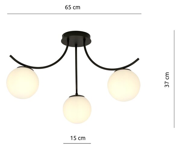 Plafoniera Moderna 3 Luci Polus Acciaio Nero E Diffusori In Vetro Opale