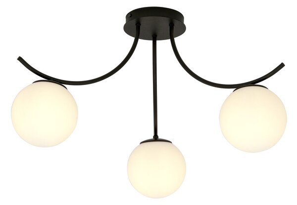 Plafoniera Moderna 3 Luci Polus Acciaio Nero E Diffusori In Vetro Opale
