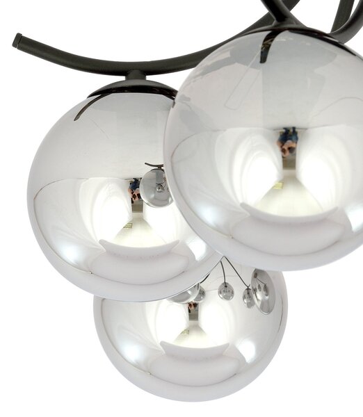 Plafoniera Moderna 6 Luci Polus Acciaio Nero E Diffusori In Vetro Fumè