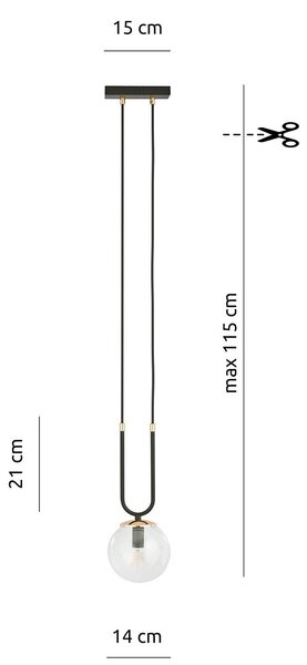 Sospensione Contemporanea 1 Luce Kreios Acciaio Nero Oro Sfera Vetro Trasparente