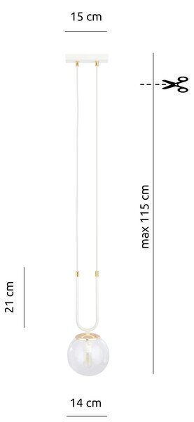 Sospensione 1 Luce Kreios Acciaio Bianco Oro E Sfera In Vetro Trasparente
