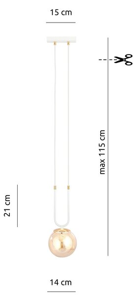 Sospensione Contemporanea 1 Luce Kreios Acciaio Bianco Oro Sfera Vetro Ambra