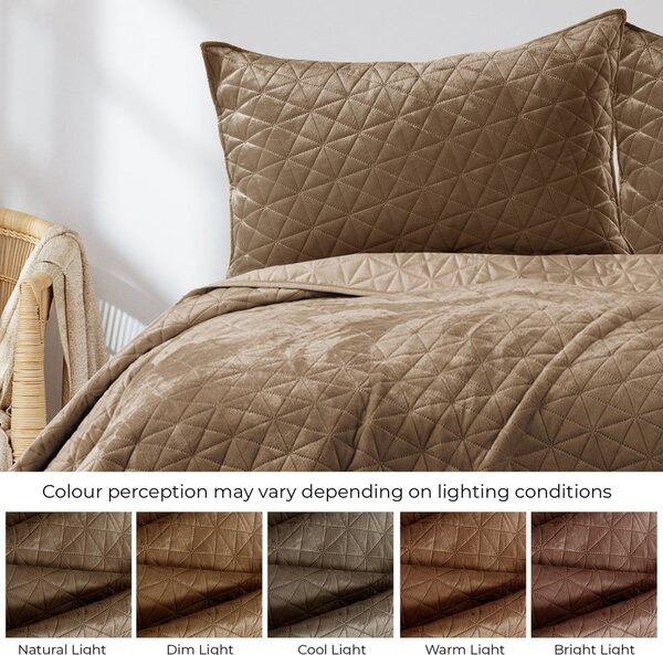 Copriletto trapuntato in velluto marrone chiaro 170x210 cm Laila - AmeliaHome