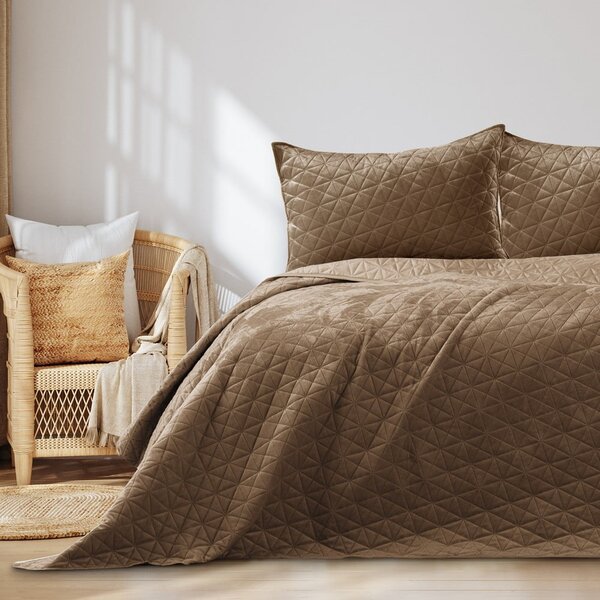 Copriletto trapuntato in velluto marrone chiaro 170x210 cm Laila - AmeliaHome