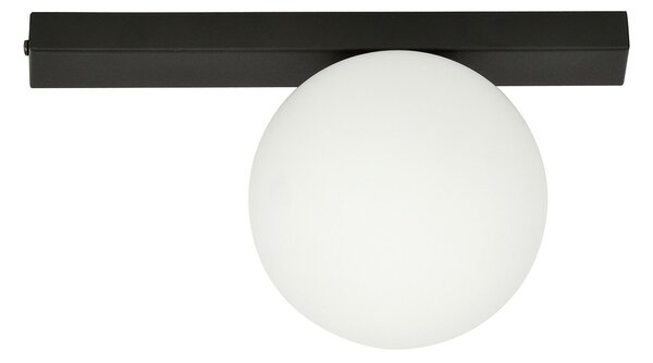Plafoniera Moderna 1 Luce Lapetos Barra Acciaio Nero E Sfera Di Vetro Opale