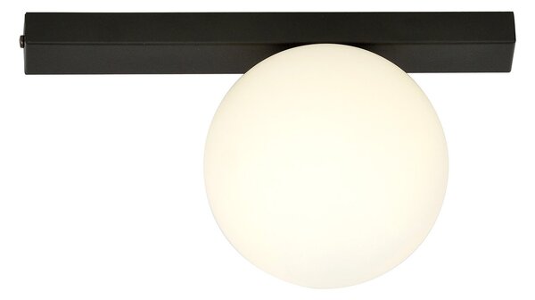 Plafoniera Moderna 1 Luce Lapetos Barra Acciaio Nero E Sfera Di Vetro Opale