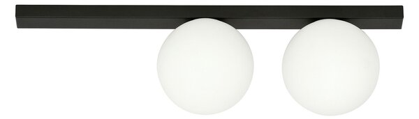 Plafoniera Moderna 2 Luci Lapetos Barra Acciaio Nero E Sfere Di Vetro Opale