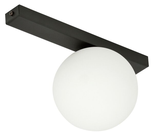 Plafoniera Moderna 1 Luce Lapetos Barra Acciaio Nero E Sfera Di Vetro Opale