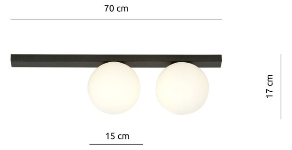 Plafoniera Moderna 2 Luci Lapetos Barra Acciaio Nero E Sfere Di Vetro Opale