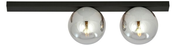 Plafoniera Moderna 2 Luci Lapetos Barra Acciaio Nero E Sfere Di Vetro Fumè