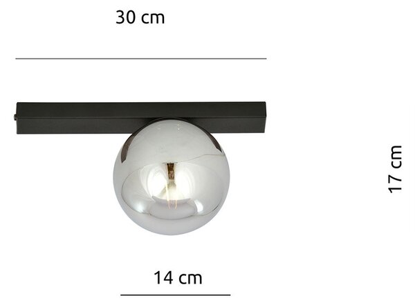 Plafoniera Moderna 1 Luce Lapetos Barra Acciaio Nero E Sfera Di Vetro Fumè