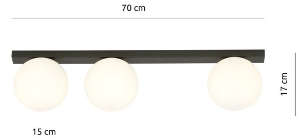 Plafoniera Moderna 3 Luci Lapetos Barra Acciaio Nero E Sfere Di Vetro Opale