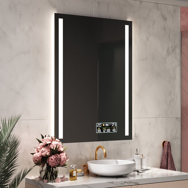 Rettangolare specchio bagno con luce LED L02 specchio retroilluminato da trucco con Specchio cosmetico, Tappetino riscaldante